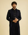 Indigo Blue Jaal Patterned Sequinned Sherwani Set